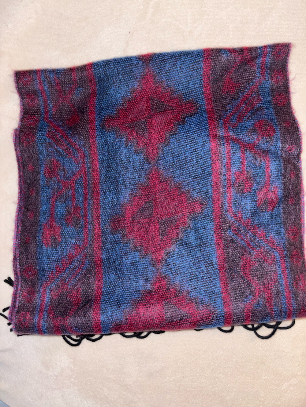 Vintage Christian Dior Reversible Cashluxe®️ Scarf in Blue and Burgundy - Picture 2 of 6